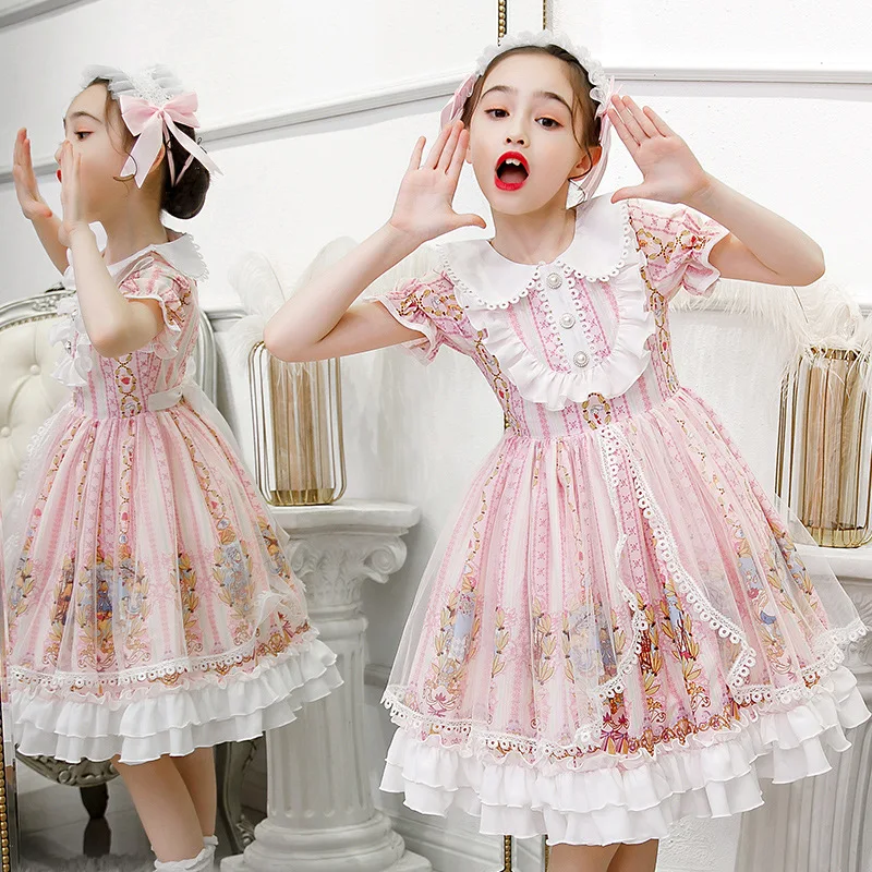 Lolita Dress Spain Princess Kawaii Ruffle Sleeve Soft Girly Baby Doll Dresses Wedding Party Birthday Teenager Costume 3-12 Yr