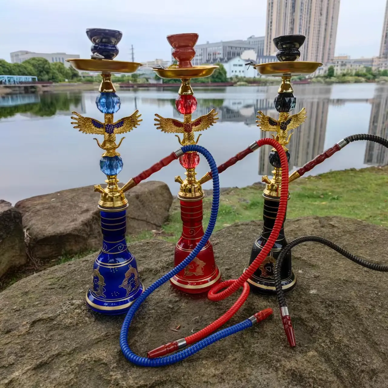 Resin Stainless Steel Hookah Set with Glass Bottle Bongs in Australian