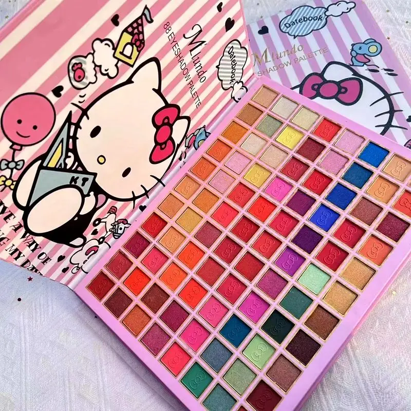 

New Sanrio Hello Kitty 88Color Eye Shadow Palette Matte Pearlescent Earthy Glitter Waterproof Student Eyeshadow Makeup Cosmetics