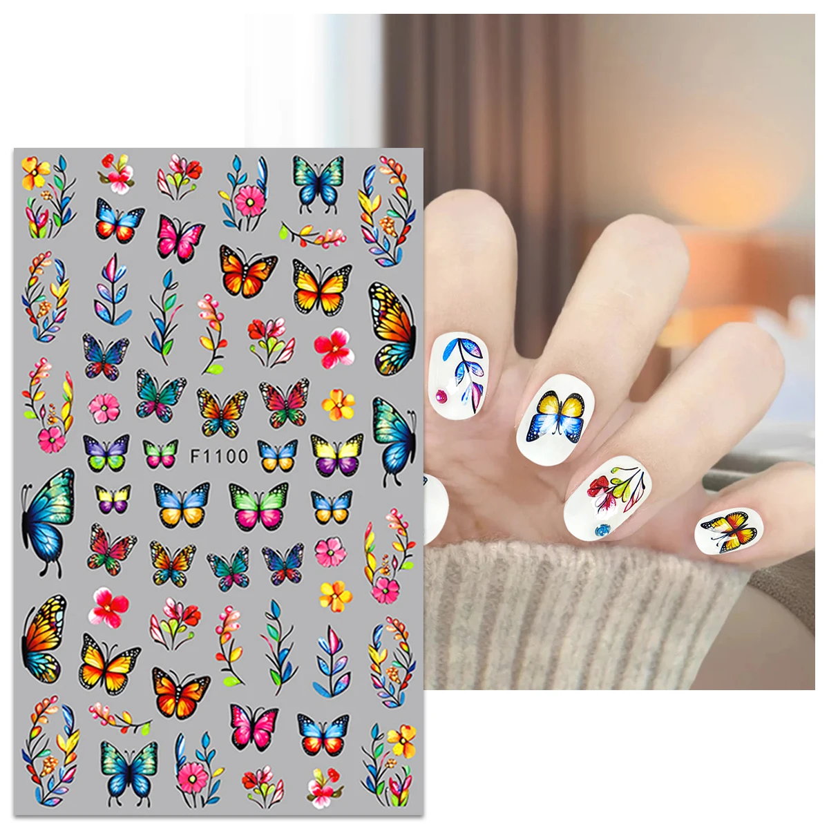 봄과 여름 꽃 나비 네일 스티커, 네일 장식 DIY, 선물, 파티 및 웨딩 메이크업 스타일링에 쉽게 적용 가능