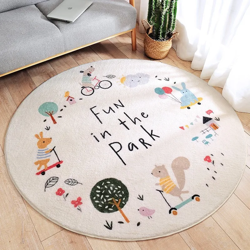 Cartoon Round Fluffy Carpet Living Room Rainbow Bedroom Rugs For Kids Room Plush Nursery Play Mat For Children Soft Baby Rug 4