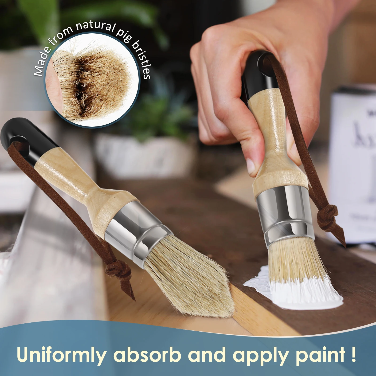 3-5Pcs Natural Bristle Paint Brushes Set Round Chalk Soft Wax Paint Brush for Home Decoration DIY Painting Stencil Brush Tools