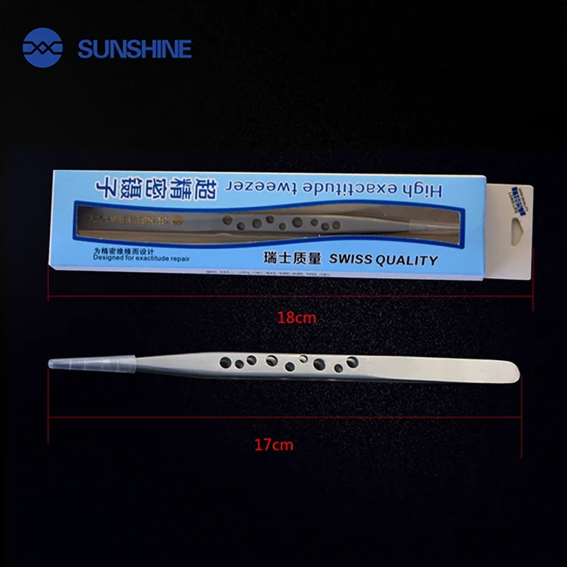SUNSHINE ST-14K SUNSHINE ST-14K Tweezers ultra-precision straight tweezers With Holes Anti-Static Maintenance Tool For Repair