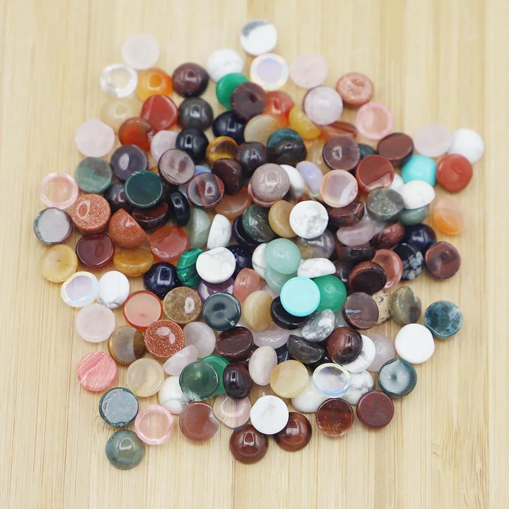 6MM Fashion Natural Stone Round Cabochon Turquoise Amazonite Tiger Eye Agates Cameo Beads Jewelry Wholesale Free Shipping 100PCS