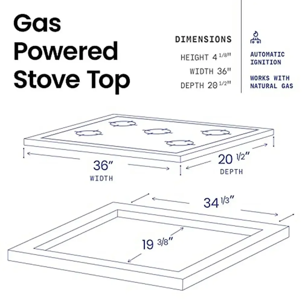 Gas Cooktop 36" 5-Burner Tempered Glass Stove Automatic Ignition Professional Grade Heating Black 5