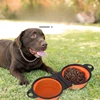 Pet Folding Bowl Convenient One piece Outdoor Silicone Folding Double Bowl Outdoor Dog Water Feeding Bowl Dog Basin Pet Supplies 2