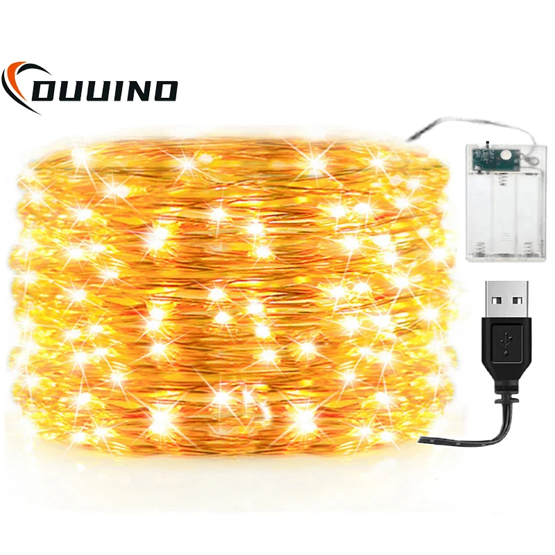 thumbnail image 1 of Guirnalda de luces LED de 20 m, resistente al agua, con cable de cobre y batería USB, decoración para fiestas, bodas y Navidad, 1 of 5