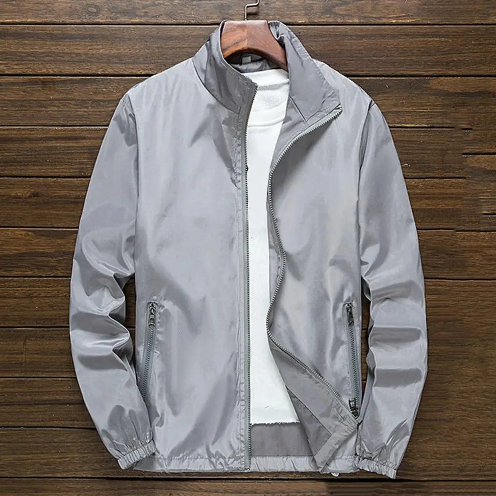 

Men Jacket Fashionable Men Coat Stylish Men's Outdoor Windbreaker Jacket with Lapel Long Sleeve Zipper Placket Solid for Active