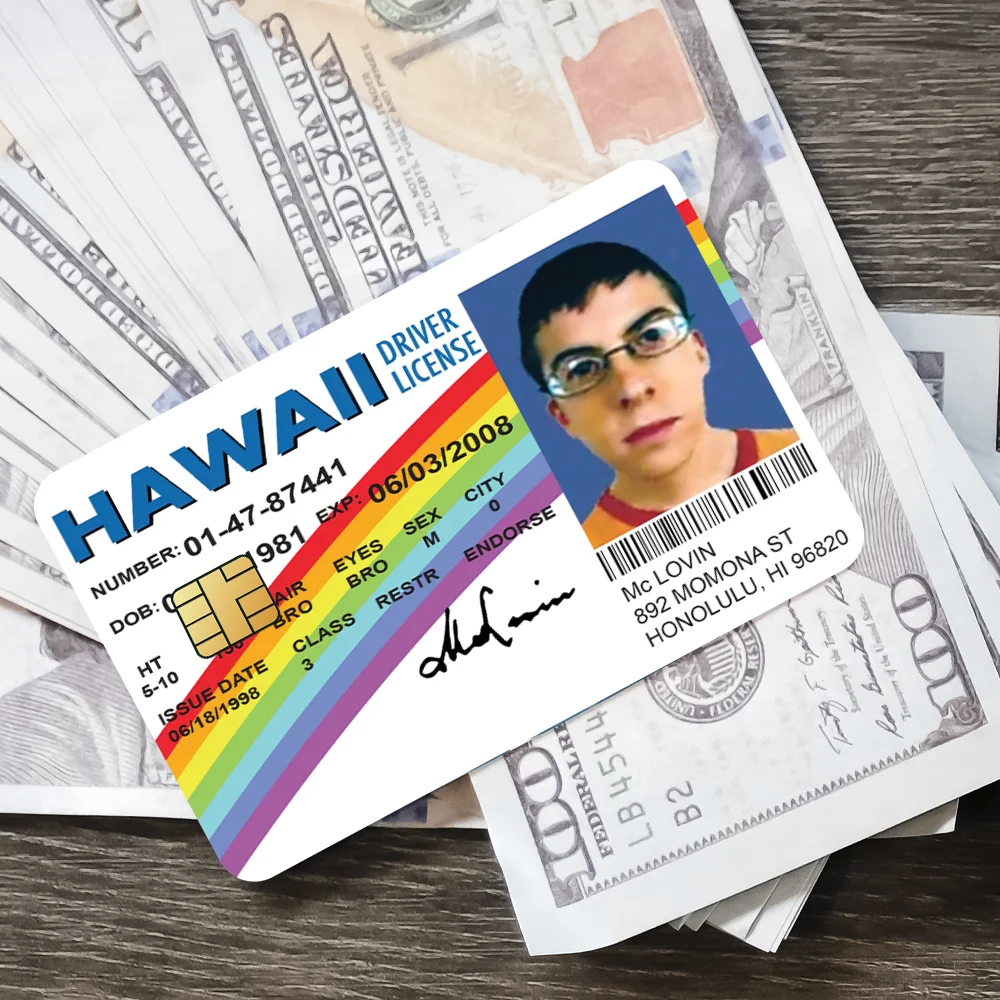 Mclovin Carte di credito bancarie Adesivi per passaggio autobus Decorazione fantastica Carta impermeabile da 4 pezzi