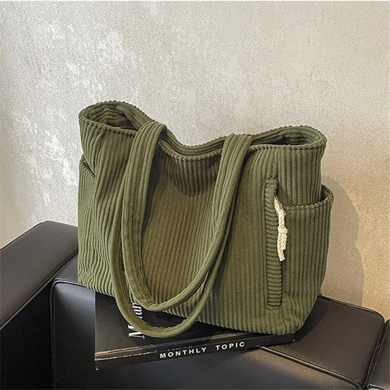 Autumn Winter Corduroy Tote Bag Korean Version Simple Handbag Women Large Capacity Versatile Casual Student Shoulder Bag Ita Bag