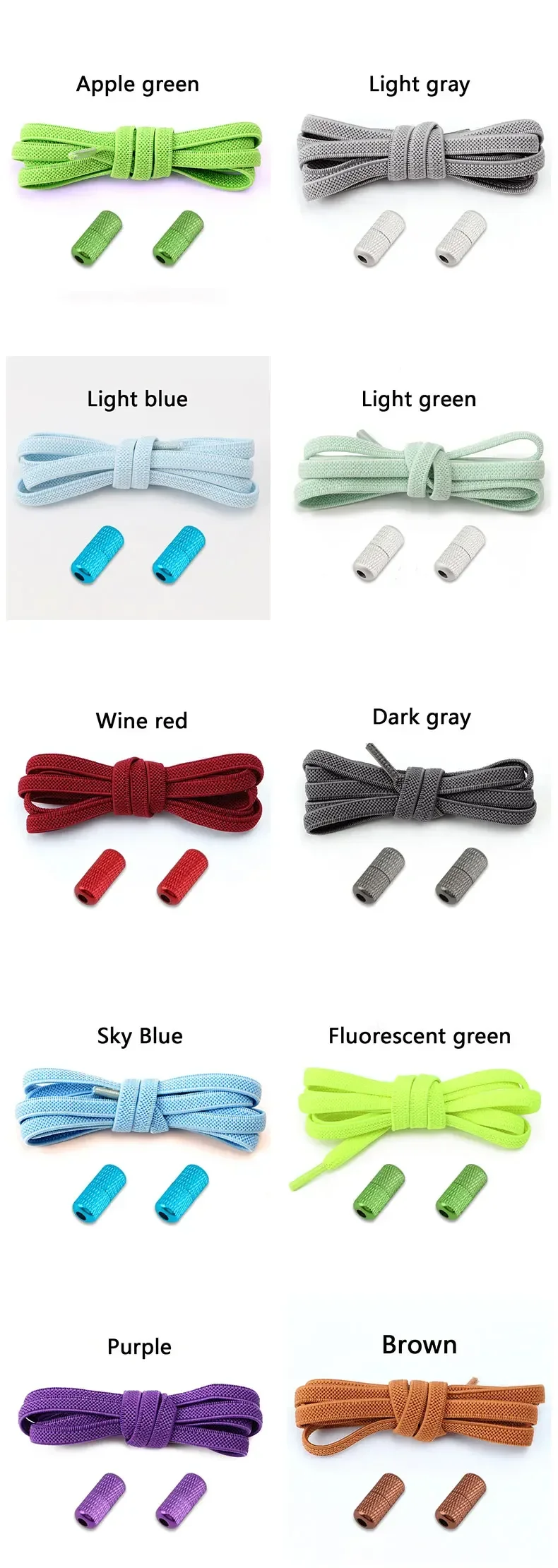 1 Paar elastische Schnürsenkel ohne Krawatten, flache Schnürsenkel, runde Metallkapseln, Schloss, Gummiband, faule Schuhe, Spitze für Turnschuhe – Detail 11