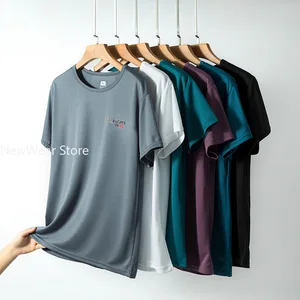 Summer Ice Silk T-shirt Men's Cold Short Sleeve O-neck Stretch Quick-drying Breathable Sports Shirt T Shirt Men