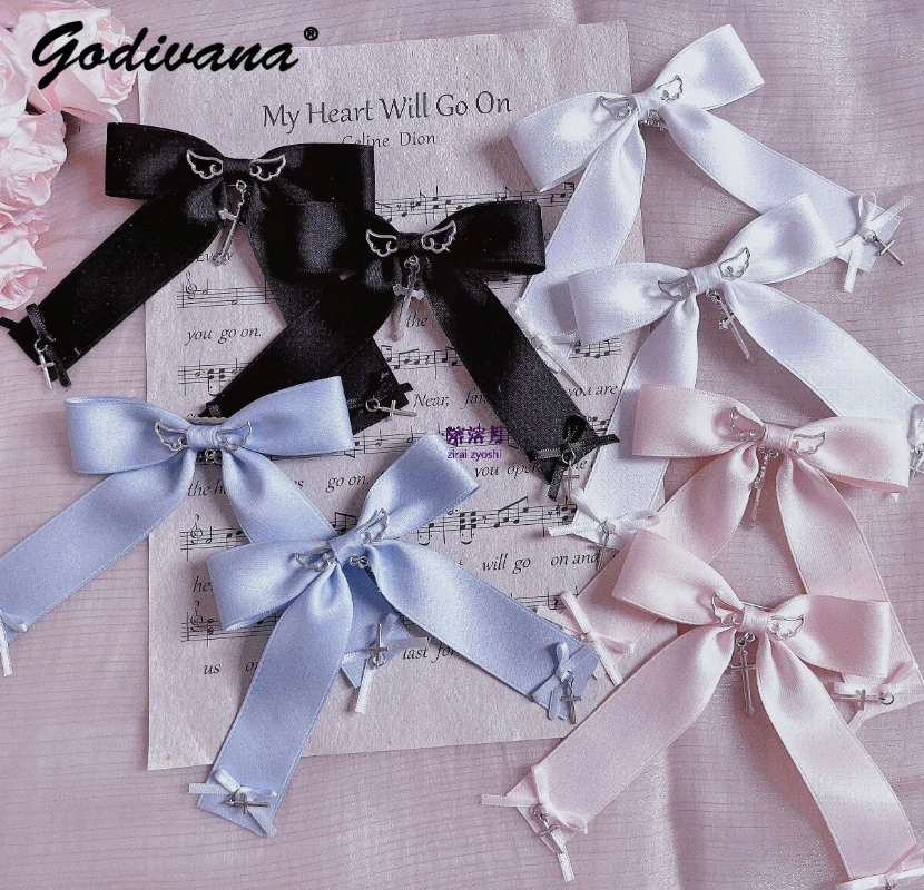 

Handmade Mine Series Mass-Produced Girl Sub-Culture Angel Wings A Pair of Hairclips Barrettes Female Sweet Bow Side Clip Hairpin