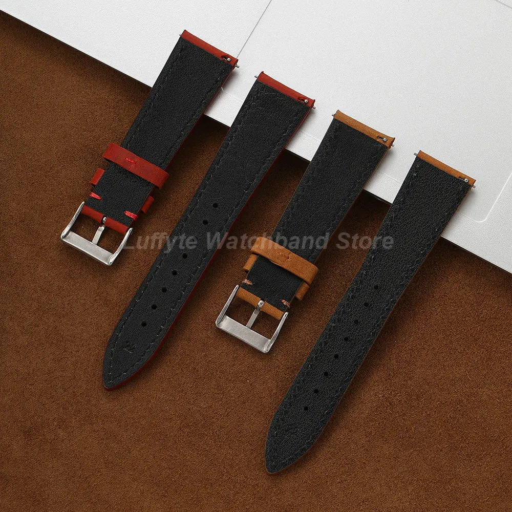 Men's Vintage Crazy Horse Leather Watch Strap with Quick Release - Retro Casual Replacement Wristband