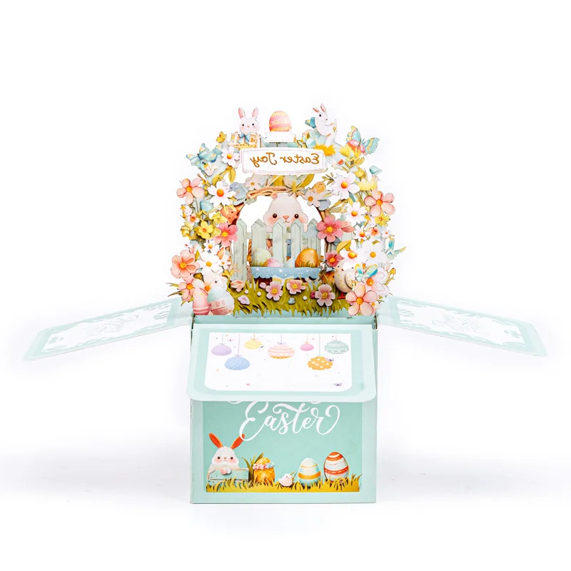 New Easter Bunny Stereo Box 3D Pop Up Greeting Card Easter Surprise Egg Gift Wishes Card with Envelope