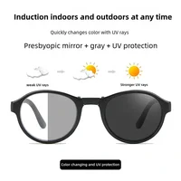 Round Frame Color Changing Reading Glasses with Box New Style Folding Photochromic Presbyopia Sunglasses with Diopter 0 To +4.0 2