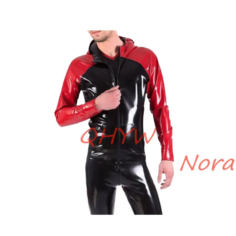 

Ручная работа, черный с красной передней молнией, сексуальный фетиш, резиновый топ на заказ, XS-XXL