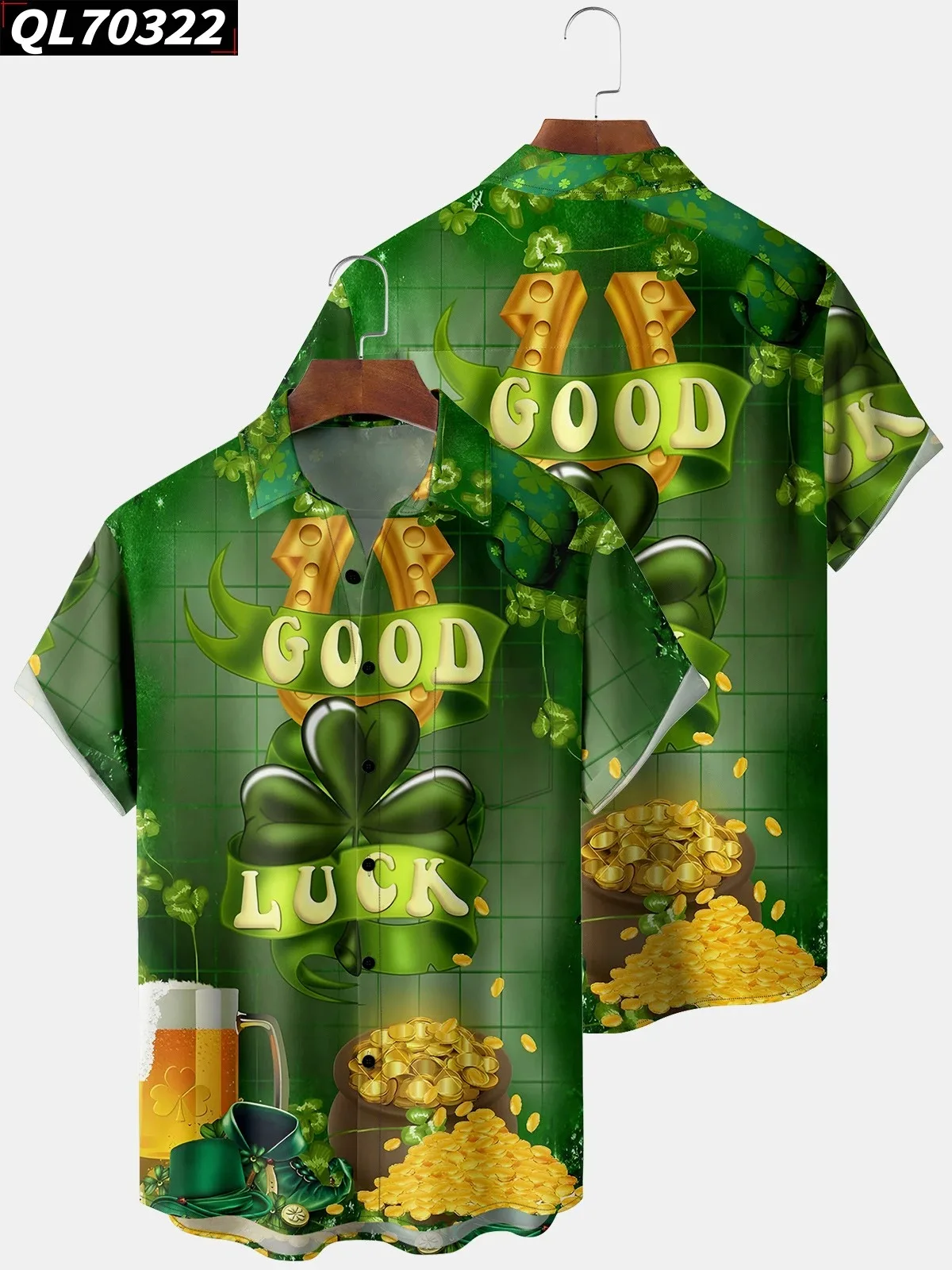 Happy St. Patrick's Day Shirts Summer Hawaiian Shirt Man High Quality Elegant Tops Shamrock Fake Suit Irish Festival Clothing