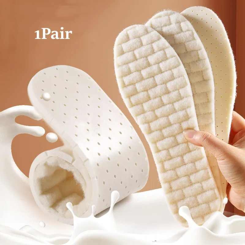 

Warm Snow Boots Shoes Inserts Wool Latex Insole Soft Plantar Fasciitis Insoles for Feet Comfort Heating Non Slip Shoe Pads 1Pair