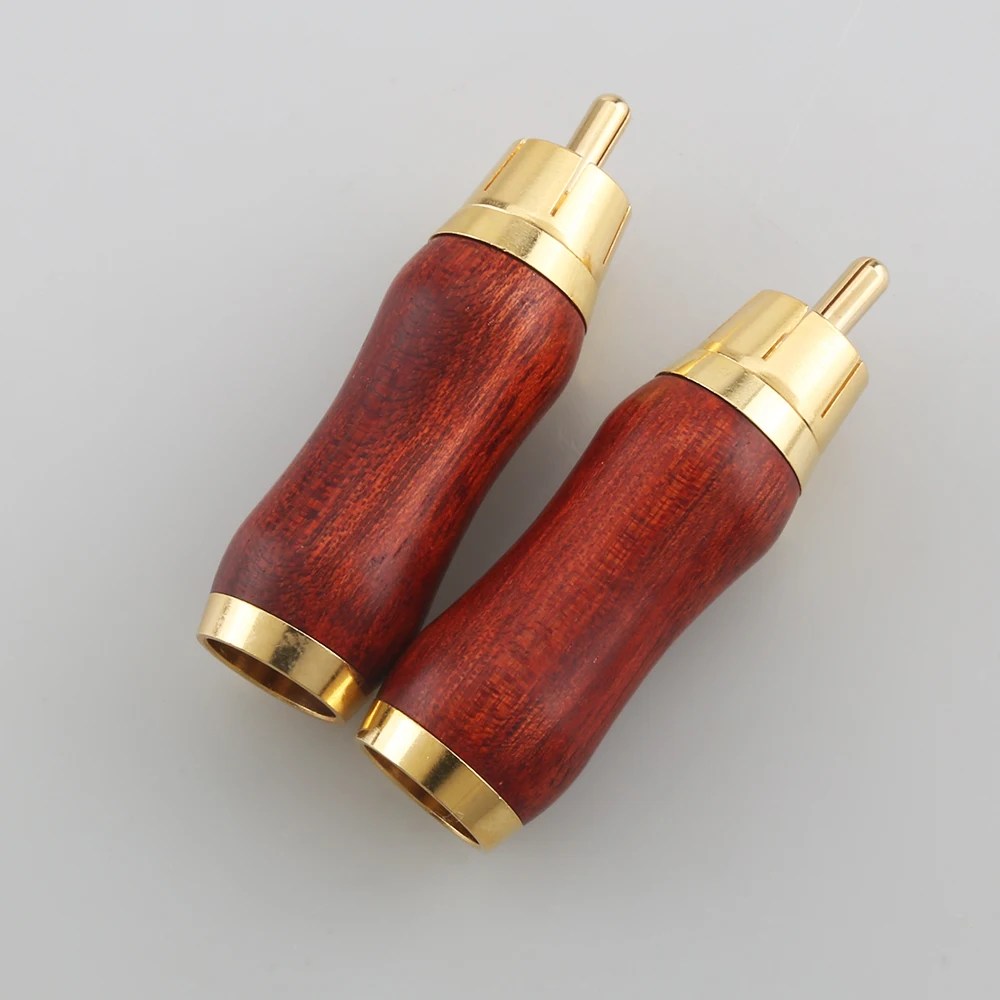 Red Sandalwood Rca Plug Conector Rca oi End Gold 3u Chapeado Jacarandá Plugue de Áudio Novo Pcs - Image 4