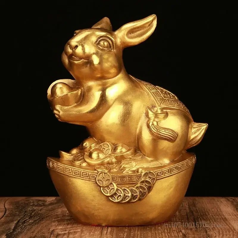 Pure Copper Rabbit Sculpture, Rabbit Shaped, Home, Living Room Office Bookcase, Desktop, Study, Decoration Gifts, Feng Shui, 1Pc