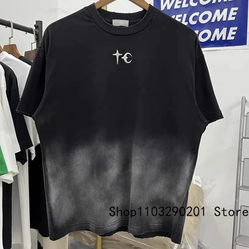 

Real Photo American High Street Summer Trend New Short Sleeve T-shirts Men Women Retro Hip-hop Style Tops