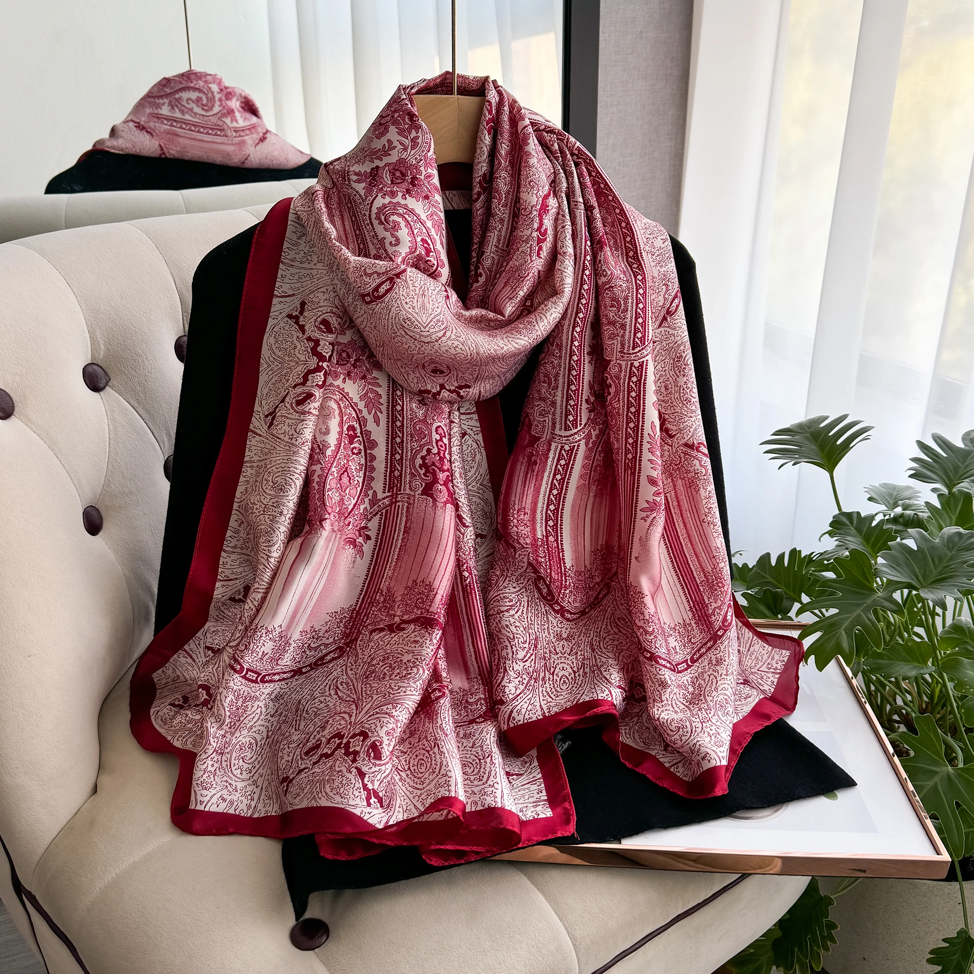 New Geometry Design Large Silk Soft Scarf Women Stylish Print Long Shawl Handkerchief Summer Sun protection Elegant Travel Wrap