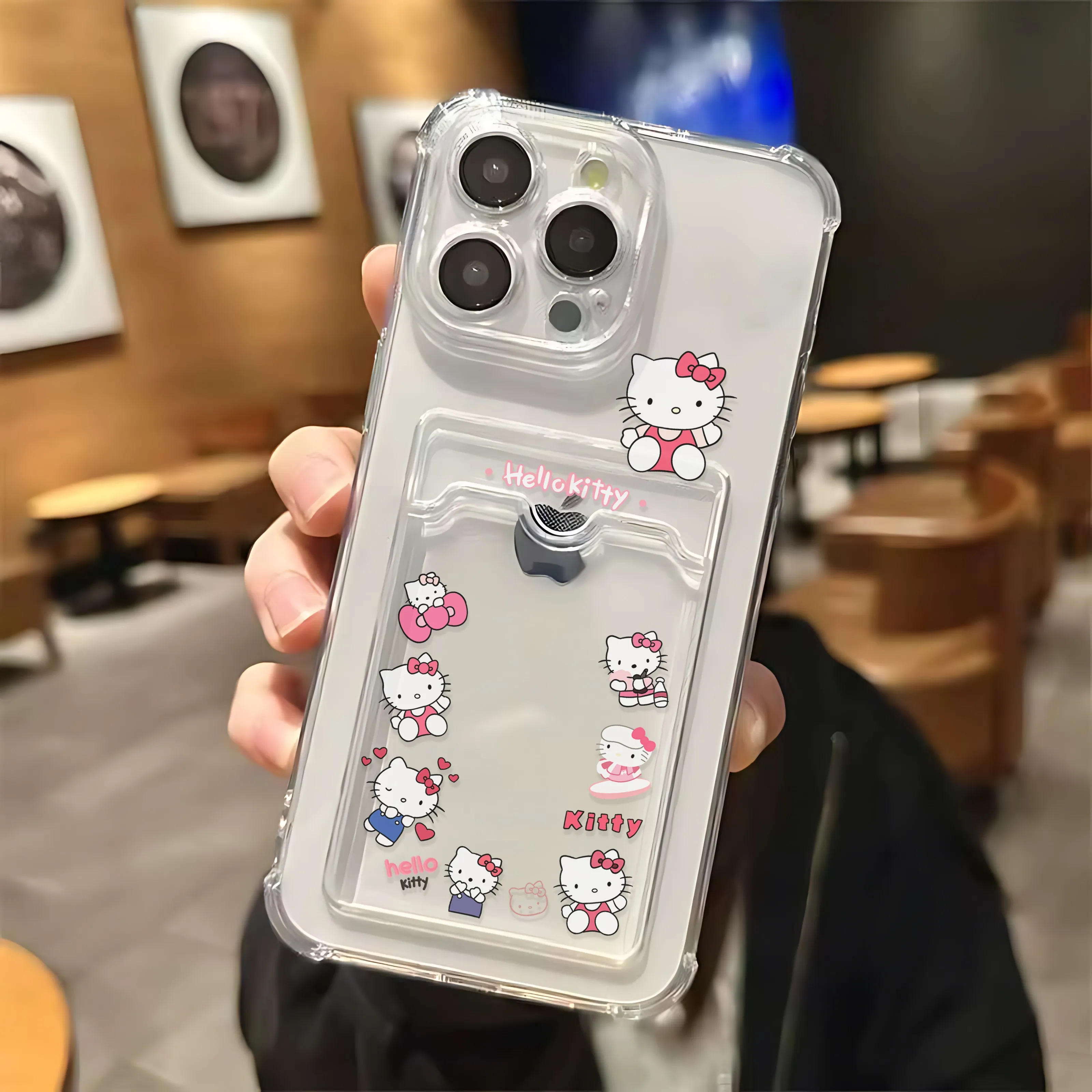 thumbnail image 1 of Sanrios Hellos Kittys-funda transparente anticaída para iPhone, funda con soporte de tarjeta para iPhone 16, 15, 14, 13, 12, 11, Mini Pro Max, X, XR, XSMax, 7, 8 Plus, SE20, 1 of 5