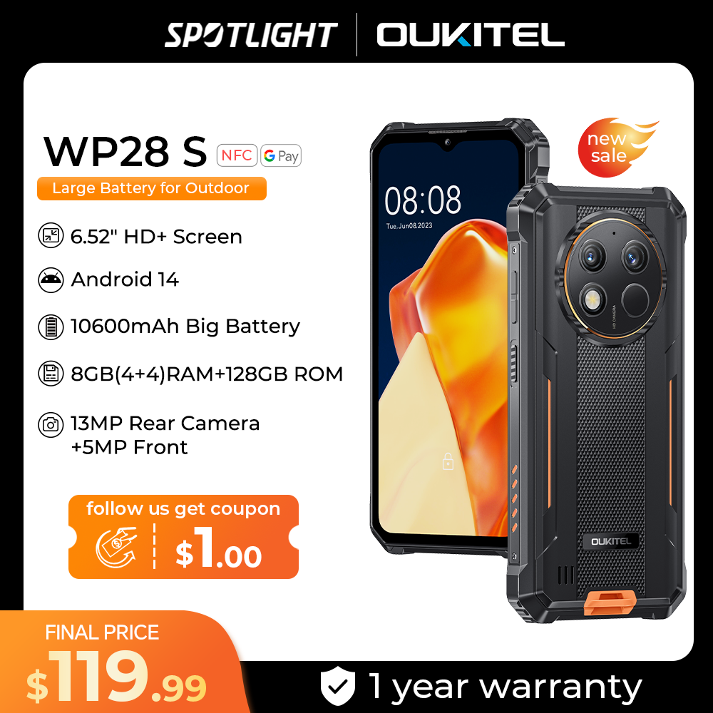 Oukitel WP28 S Rugged smartphone 6.52â' HD 10600mAh 16GB (4+12)+128GB Android14 13MP Camera cellphone
