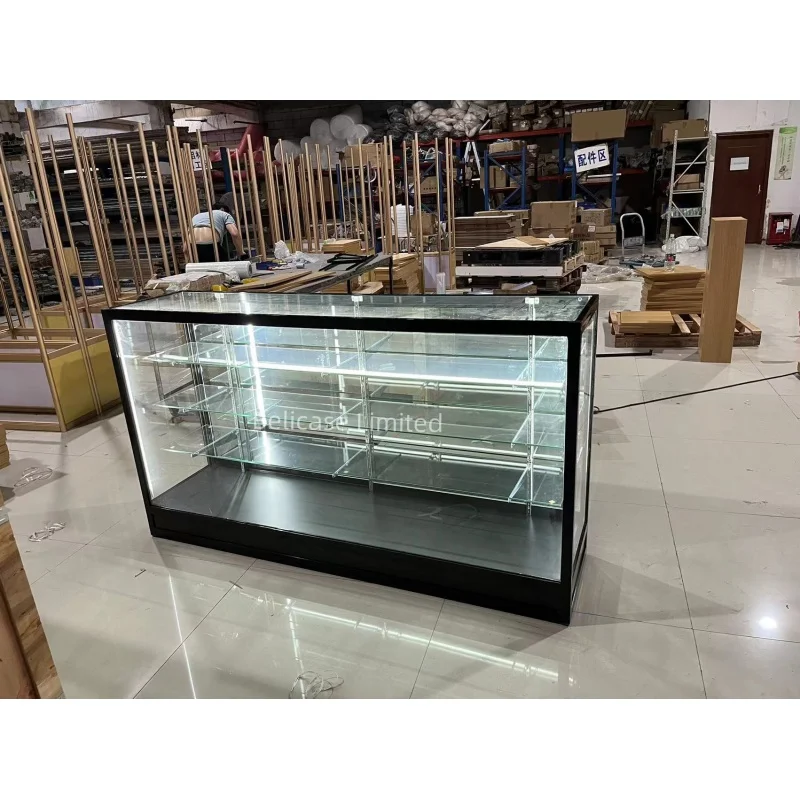 Custom.70 인치 대용량 식료품 가게 유리 캐비닛, LED 조명 쇼케이스, 소매점 가구 디스플레이 캡