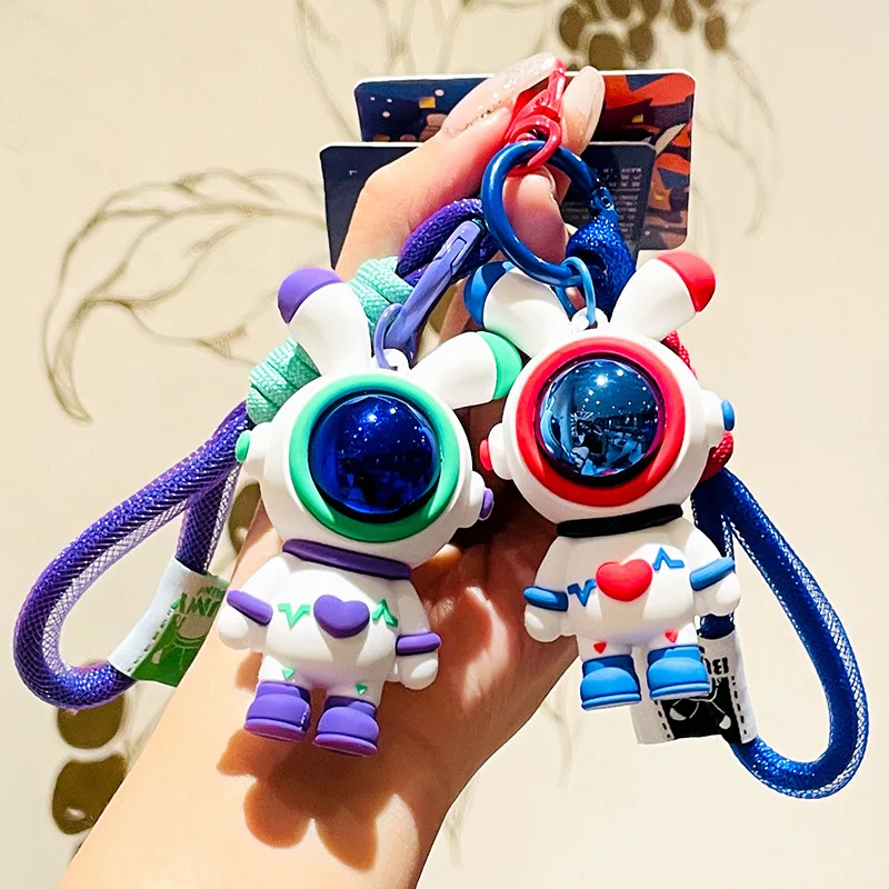 New Creative Cute Astronaut Rabbit Bear Keychain Car Backpack Hand Rope Buckle Key Chain Lightning Charm Pendant Gift for Girls lightning printing lanyard purple neck strap for key id card cellphone straps badge holder diy hanging rope phone accessories