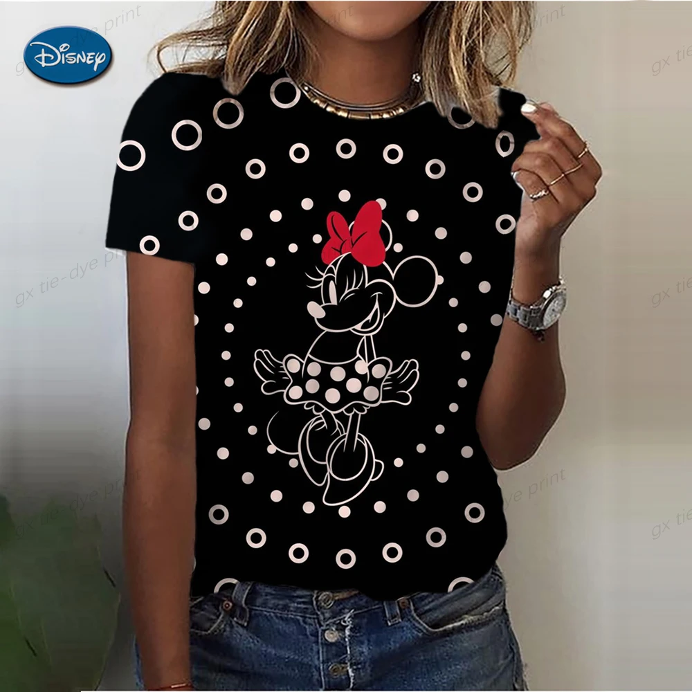 

2000s Cute Pink Disney Minnie Mickey Print Tees Shirt Streetwear Vintage Fairy Crop Top Summer Short Sleeve Cropped Women Top