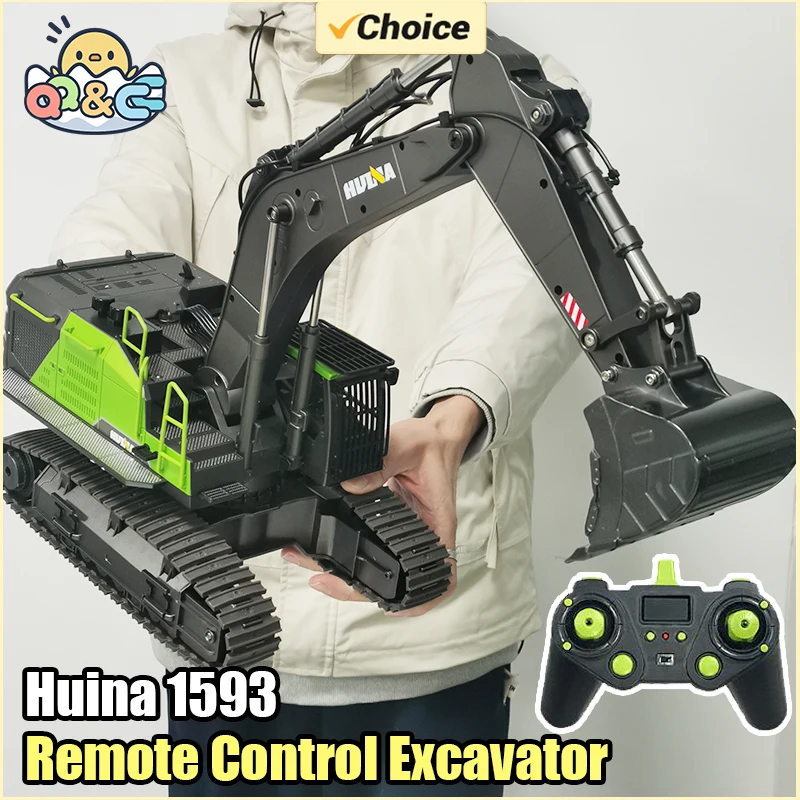 Used 1/14 HUINA 593 Toys Model RC Excavator Car Battery 2.4G