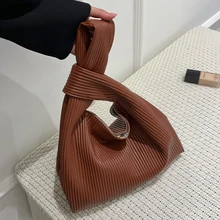 

Pleated Korea Style Kawaii Tote Large capacity Handbag 2022 PU Leather Women's Designer Luxury brand Big Bucket Shoulder Bags
