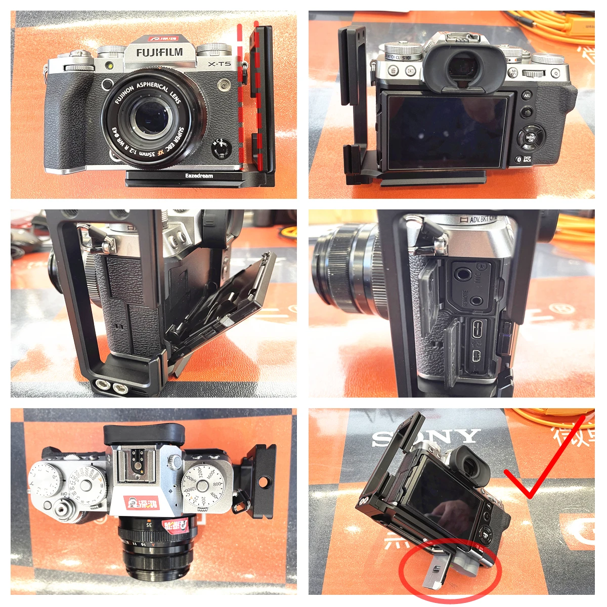 XT5 케이블 잠금 퀵 L 플레이트 삼각대 거치대, 후지필름 X-T5 후지 XT5 미러리스 카메라 라이브 스트리밍 테더 촬영용