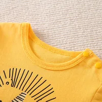 Baby Boy Girl Newborn Casual Solid Color Contrast Cute Lion Comfortable Cotton Short Sleeved Toddler Summer Jumpsuit 4