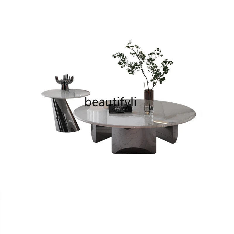 

Light Luxury Minimalist round Tea Table Living Room Home Stone Plate Marble Modern Creative living room furniture