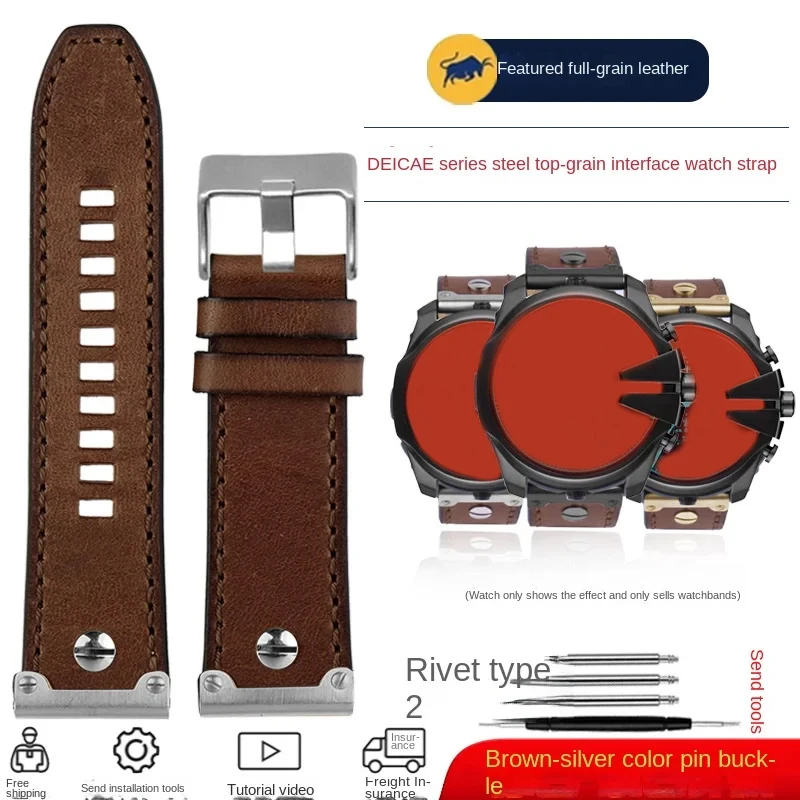 Vintage Brown Leather Watch Strap, 26mm Retro Men's Bracelet