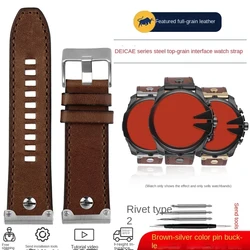 Vintage Brown Leather Watch Strap, 26mm Retro Men's Bracelet - 24mm (A brown silver pin)