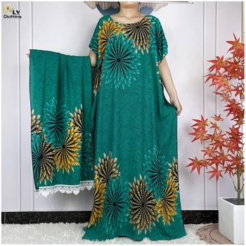 2024 Latest Muslim Sets Women Clothing Cotton Floral Loose Dashiki Long Dress African Abaya Dubai Traditional Islamic Clothing 1