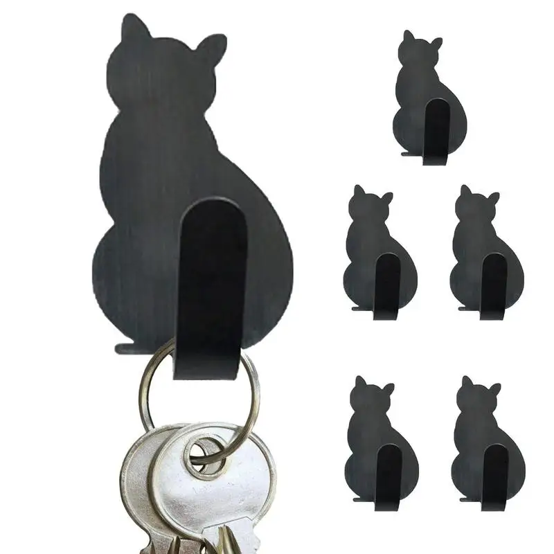 6Pcs Cat Hooks Self-adhesive Door Wall Hook For Kitchen Bathroom Towel Key Holder Rack Stainless Steel Metal Hook Home Supplies 3