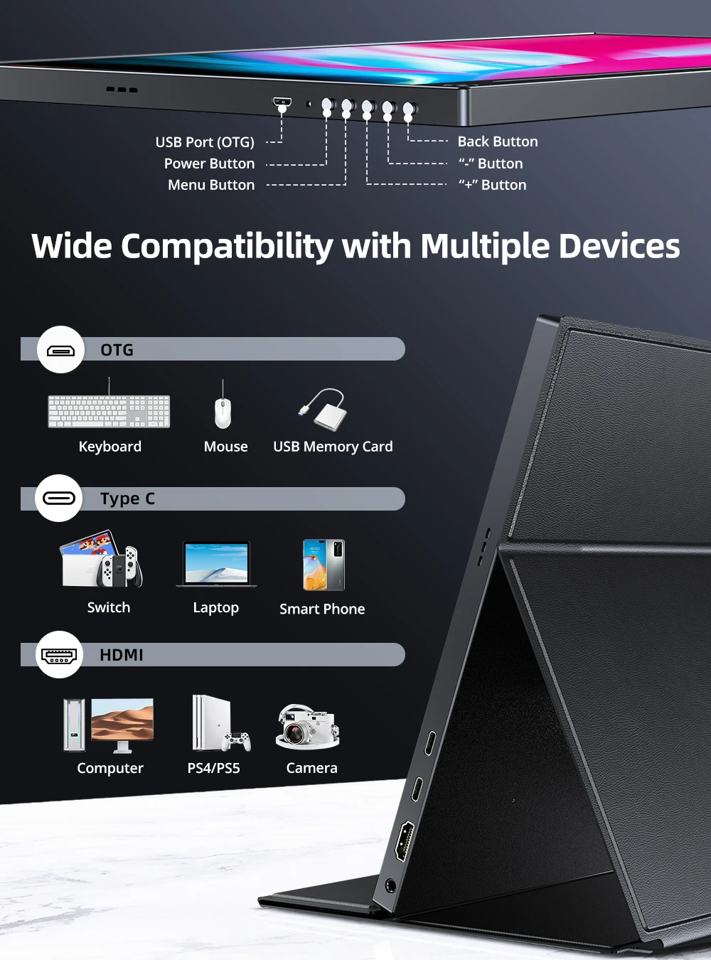 Eviiv 2K ޴  17.3 ġ 2560x1440 100% sRGB HDR USB-C  °    Ʈ PC Mac ȭ PS4 Xbox