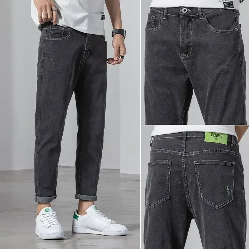 thumbnail image 1 of Pantalones vaqueros para hombre, pantalones vaqueros masculinos, pantalones con bolsillos, azul claro, rectos, recortados, ropa de lujo de otoño 2024 coreana Y2k 2000s Xs, 1 of 5
