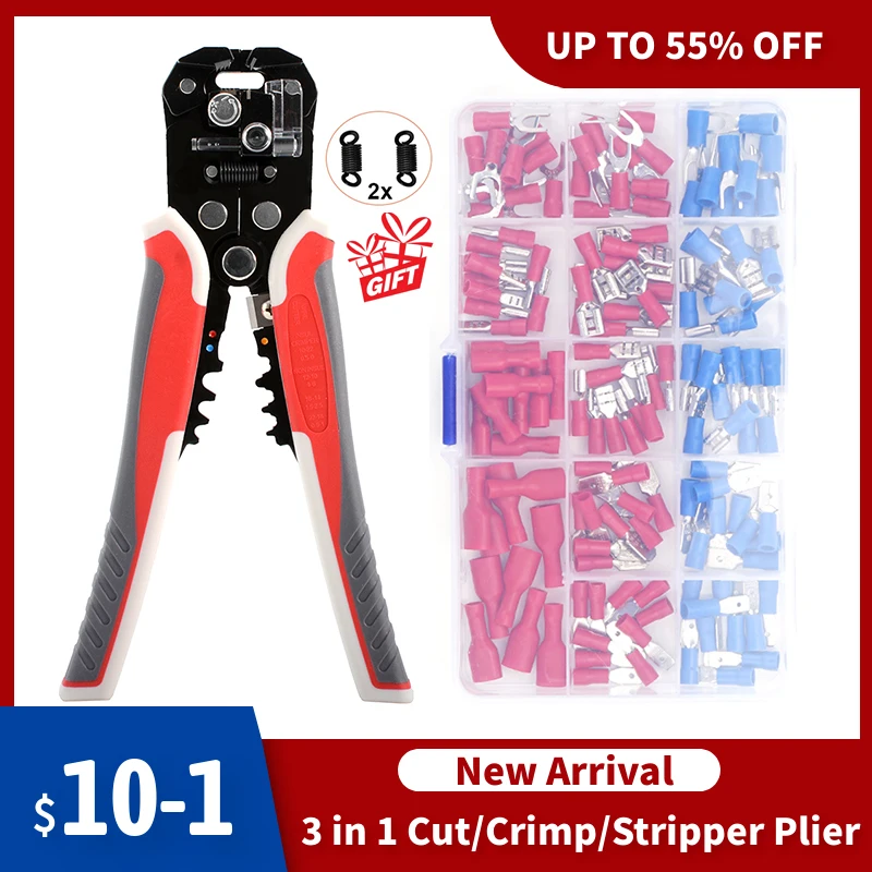 

WG-014 Self-Adjusting Insulation Stripping Wire from AWG 10-24, Automatic Wire Stripper Tool/Cutting/Crimping Pliers