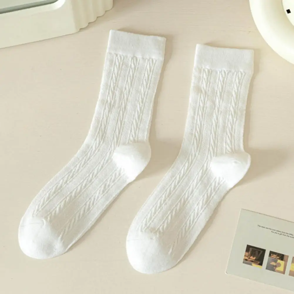 Women Mid-calf Socks Lolita Preppy Style Women's Socks with Twisted Flower Design High Elasticity Anti-slip Features for Sports
