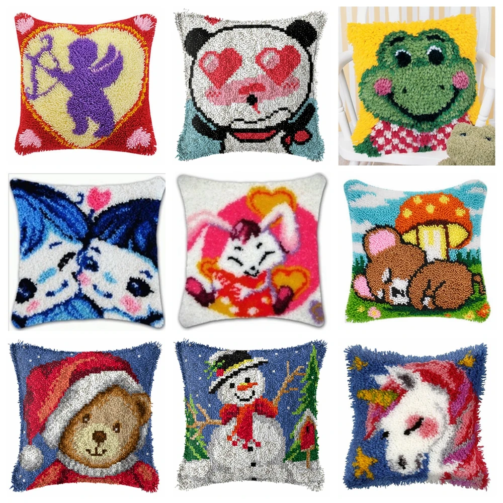 Cartoon Embroidery Smyrna Button Package Rug Latch Hook Kits Button Animal  Cushion Needlework Mats Klink Haak Kussen Handcrafts