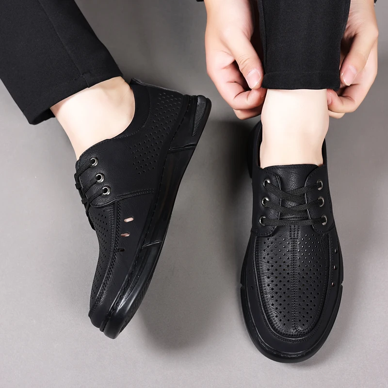 Summer Mens Leather Shoes Luxury Designer  Handmade Mens Loafers Moccasins Breathable Lightweight Hollow Out Business Zapatos 6