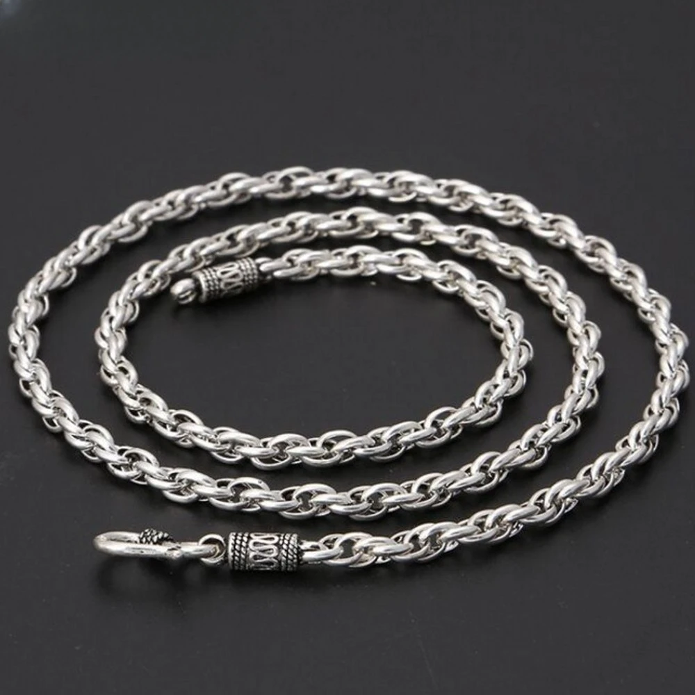 

UMQ Wholesale New 100% Real S925 Pure Silver Jewelry Accessories Retro 4mm Twisted Twine Ssimple Man Necklace