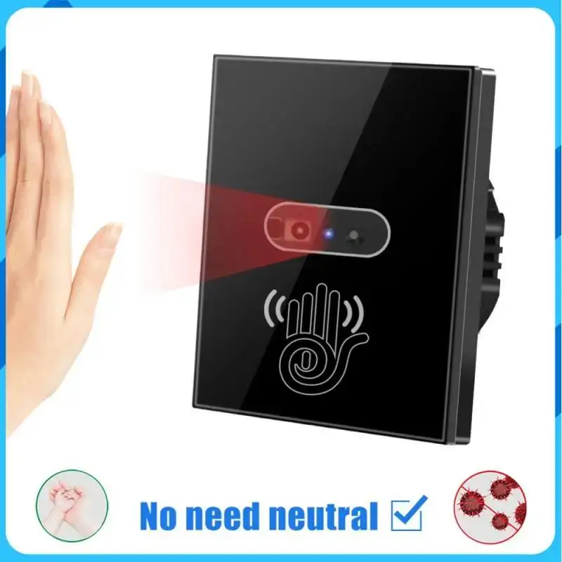 

Smart Wall Switch Eu Infrared Sensor No Neutral Wire Touchless Tempered Glass Panel Electrical Power On Off Smart Home