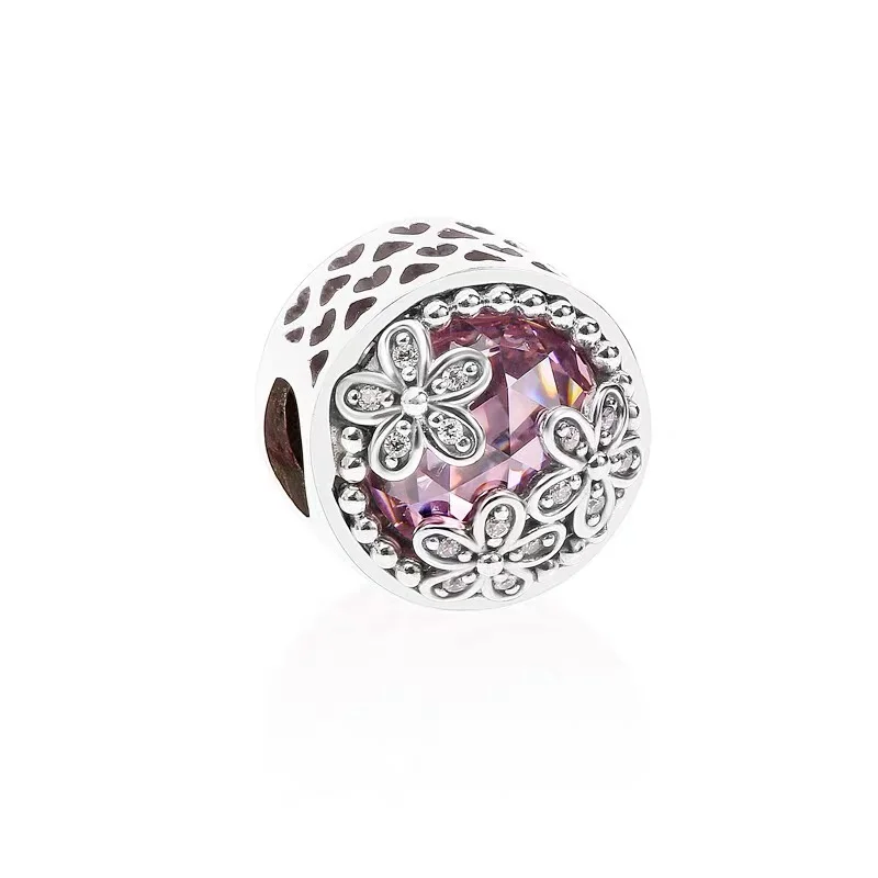 Sparkling Pink Flowers Series Cherry Blossom Daisy Charm Beads Fit Original European 925 Silver Bracelet DIY Women Jewelry Gifts 6